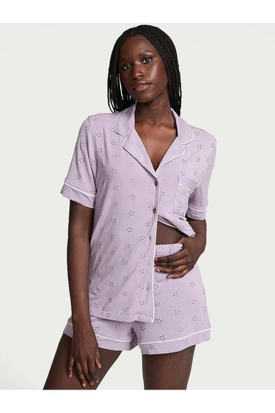 Modal Soft Embroidered Short Sleeve Pajama Set