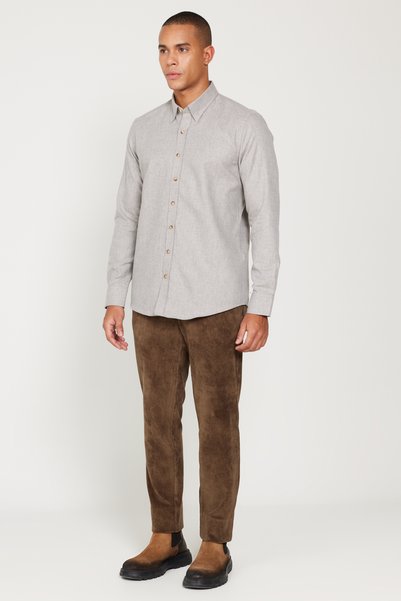 Slim Fit Button Collar Beige Shirt 4A2024100192