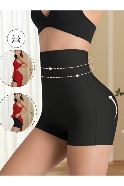 Gretola Model Laser Cut Non-Marking High Waist t Shaping / Sculpting Short Boxer Black Color