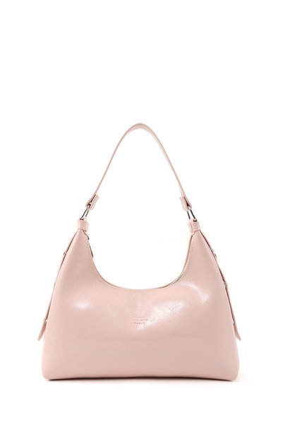 Crinkled Textured Pink Shk82 Baguette Model Single Compartment Women's Faux Leather Hand and Shoulder Bag