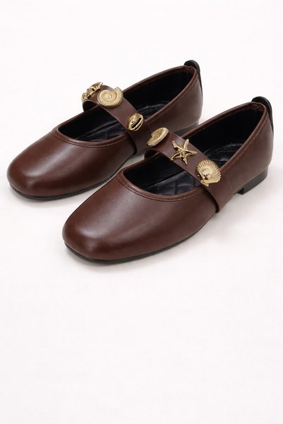 Stella Seashell Belted Ballerina Casual Women's Shoes Mary Jane Home Ballerinas