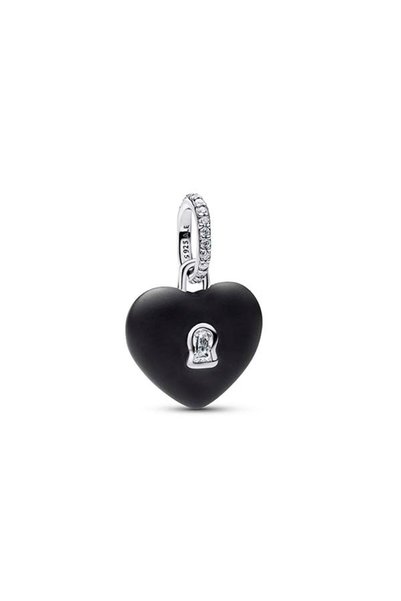 Matte Black Ceramic Heart Padlock Dangle Charm