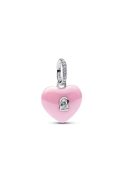 Pink Ceramic Heart Lock Dangle Charm