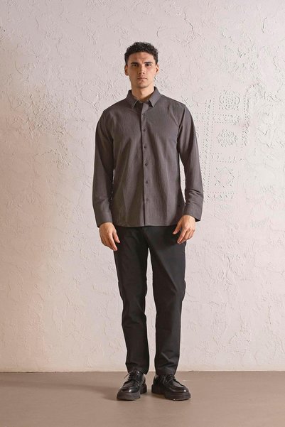 Anthracite Men's Buttoned Slim Fit Shirt Gu25Mfw02212