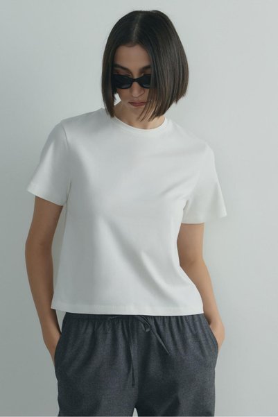 Ecru Cotton Basic T-Shirt
