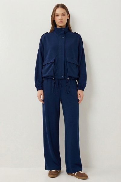 Modal Top and Bottom Set with Flap Pockets Lby0025 Dark Blue