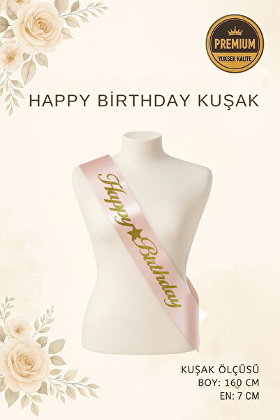 Роденденски концепт со лента со натпис Happy Birthday и златна фолија на розова основа