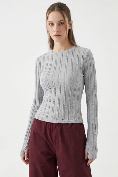 Women's Textured Knitted Blouse 980 - Gray