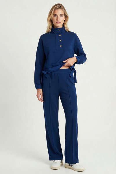 Mock Neck Parachute Paneled Modal Suit Lby0039 Dark Blue