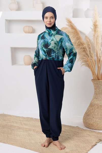 Wolf Stretch Fabric long sleeve jumpsuit hijab swimsuit 1236