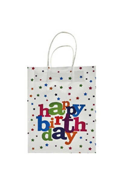 Бела хартиена кеса за подарок Happy Birthday сет од 6 парчиња