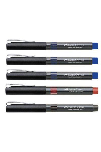 Faber-Castell 5405 Roller Pen 0.5 mm Needle Tip 3 Blue 1 Red 1 Black