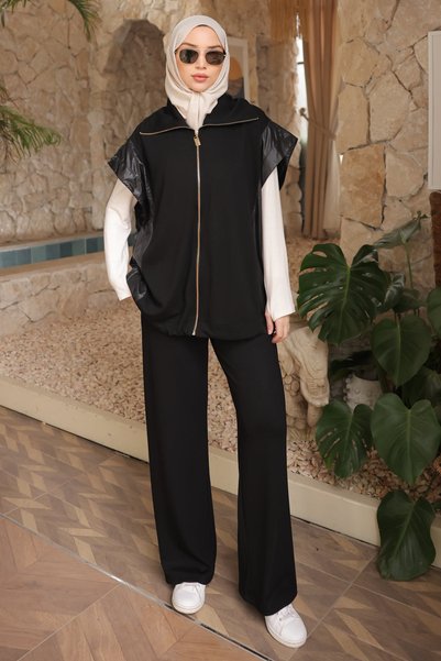 Black Vest Pants Suit