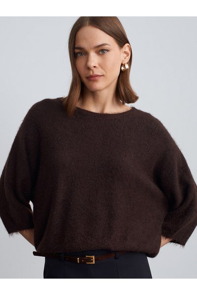 10852 Crew Neck Soft Textured Sweater-Brown