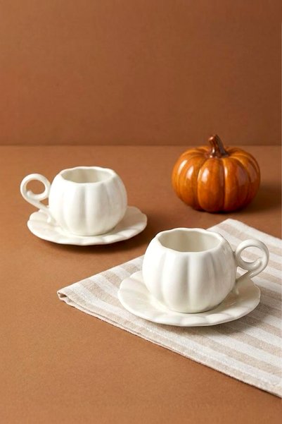 Pumpkin Porcelain 2-Piece Coffee Cup Set