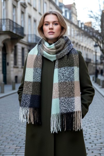 Tasseled Boucle Scarf Shawl 45X200 cm 1292 Black