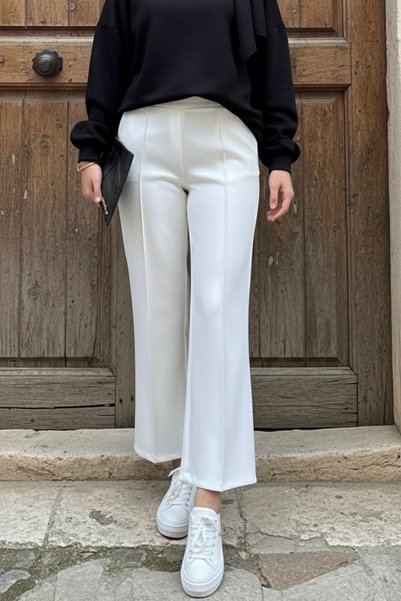 White Front Stitched Scuba Pants