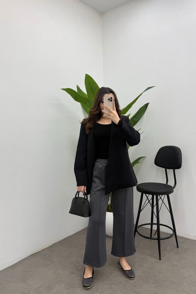 Women's Anthracite Ribbed Detail Pocket Scuba Pants