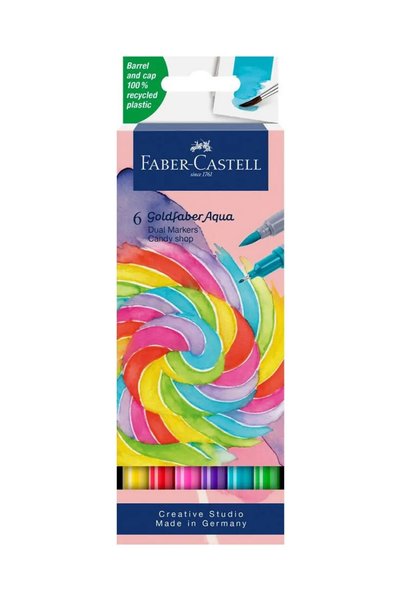 Goldfaber Aqua Dual Tip Marker 6-Piece Candy Set, Water-Based, Brush and Fineliner Tip, Washable Ink