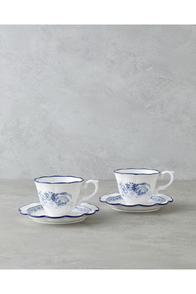 Carmine Porcelain 4 Piece 2 Person Tea Cup Set 200 ml Navy Blue-White