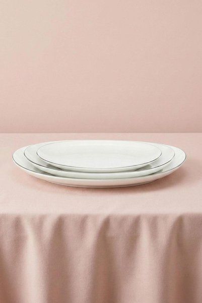 Ceyda | Platinum Rimmed Porcelain Boat Plate Set (3-Piece)