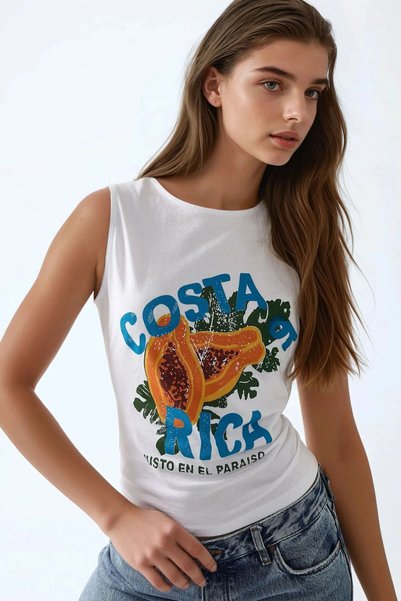 Slim Fit Printed Crew Neck Cotton T-Shirt