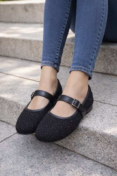 Elvera Mohair Turalı Babet Daily Women's Shoes Mary Jane Home Ballet Flats