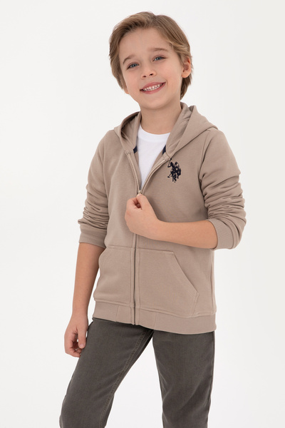 Boy's Dark Beige Zippered Hooded Sweatshirt 50316706-Vr088