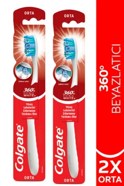 360 Visible White четка за заби за белење со средна тврдина X2 парчиња