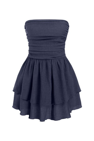 Strapless Ruffled Back Smocked Mini Dress