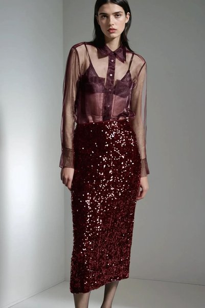 Sequined Midi Skirt with Slits