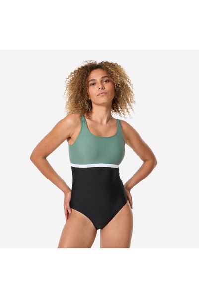 Women's U-Cut Back Detailed Swimsuit - Khaki - Heva Li