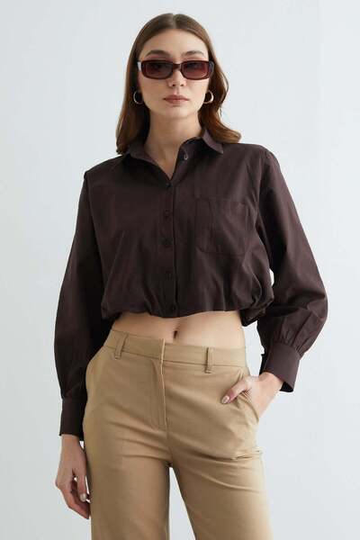 Buttoned Single Pocket Crop Shirt