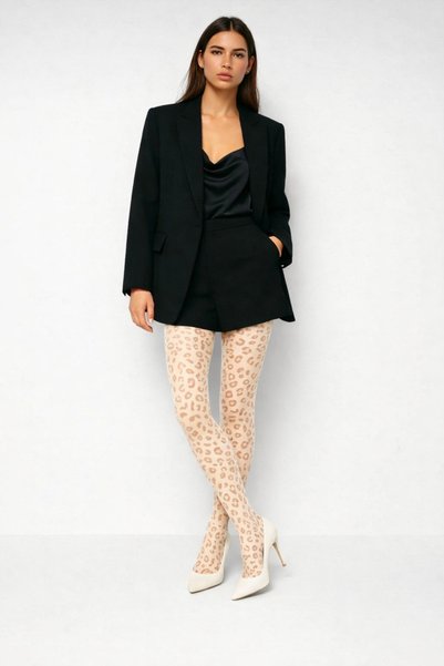 Women's 20 Den Leopard Patterned Thin Pantyhose Skin Color