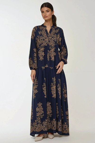 Printed Long Sleeve Viscose Modest Dress