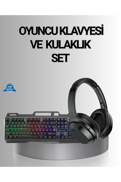 Комплет со осветлена гејмерска тастатура, глувче и Bluetooth слушалки турски Q USB -