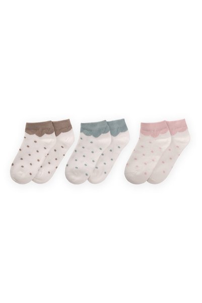 Triple Polka Dot Booties Socks 5-12 Years Mint, Mink, Powder