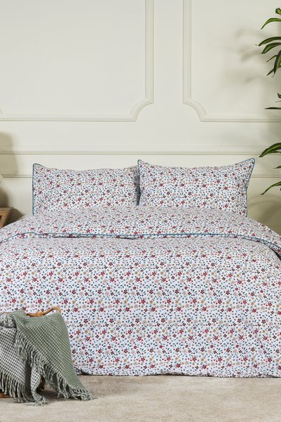 Aria Duvet Cover Set Double Size Fitted Sheet 100% Cotton Ranforce Lace (200X220 cm) Red