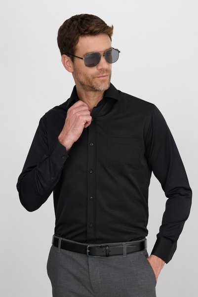 Classic Fit Long Sleeve Cotton Plain Men's Black Shirt
