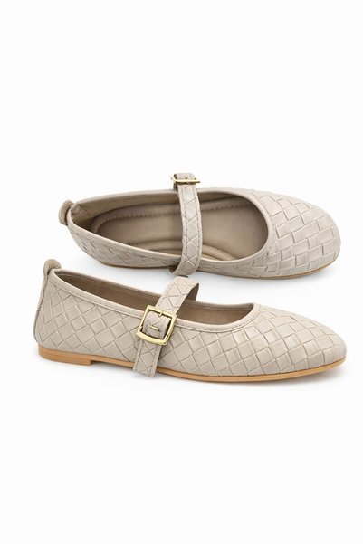 Women's Ballet Flats Classic Knitted Leather Patterned Flexible and Elegant Daily Ballet Flats