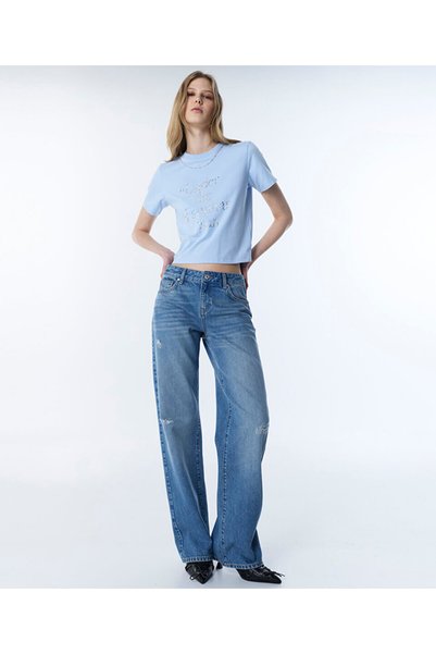 Jean Pants with Aging Effect