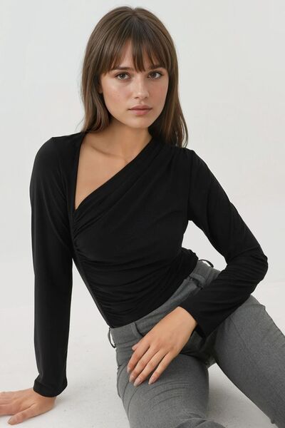 Asymmetric Neckline Long Sleeve Knitted Top