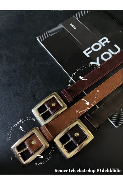 3-Piece Square Gold Buckle Women's Trouser Belt, Jacket Belt, Dress Belt, Shirt Belt