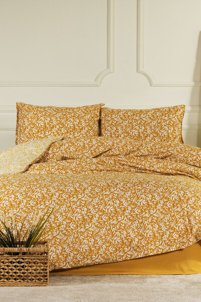 Siena Duvet Cover Set Single Size 100% Cotton Ranforce Fitted Sheet (160X220 cm) Yellow