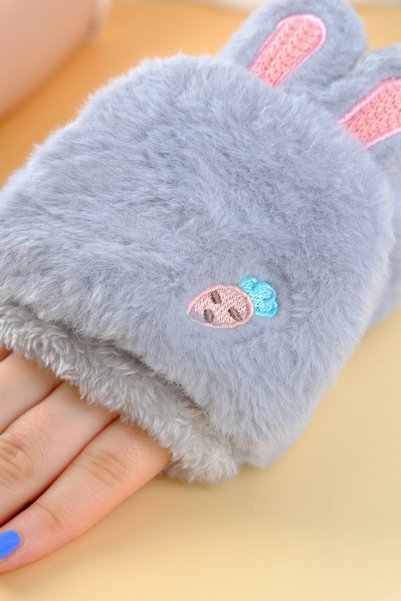 Plush Fur Knit Gloves Plush Fingerless Gloves Winter Soft Warm Thick Girls Boys 7 Years and Up,,,