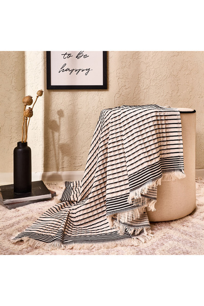 Soft Waffle Sofa Throw - Ecru / Black - 120X170 cm