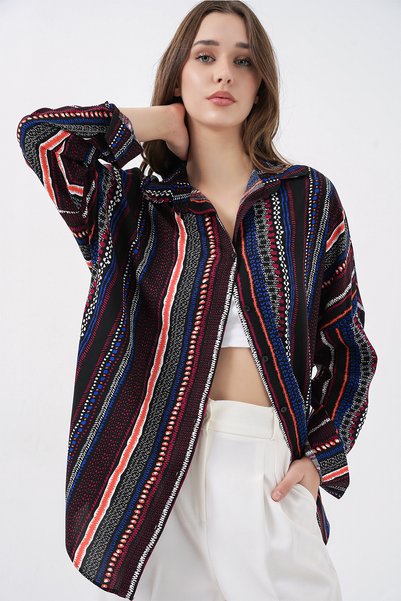 3721 Graphic Patterned Shirt - D.dark blue