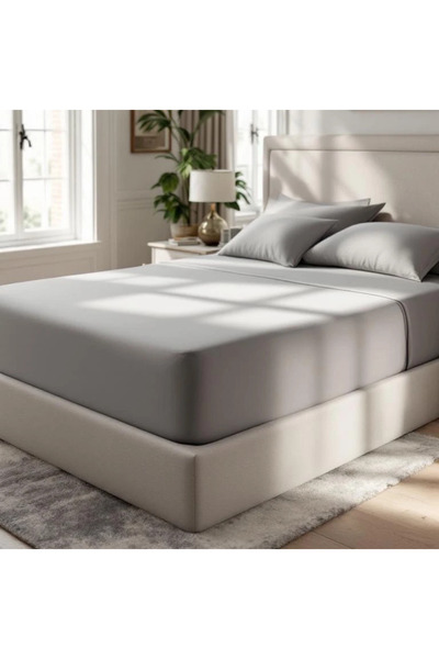 Soho 200 TC памучен перкал чаршаф со ластик King Size сив