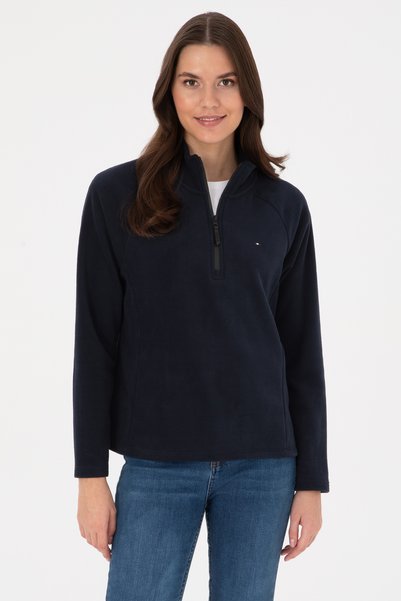 Womens Navy Zippered Mock Neck Fleece Sweatshirt 50316714-VR059