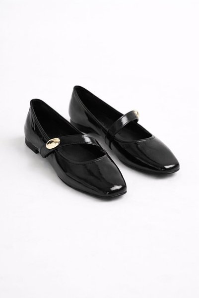 Women's Patent Leather Ballet Flats Stylish Buckled Orthopedic Sole Daily Shoes